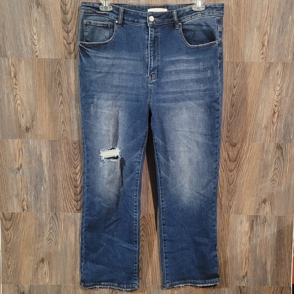 RISEN High Rise Straight Ankle Jeans Sz 2XL x 29 Distressed Medium Wash Stretch